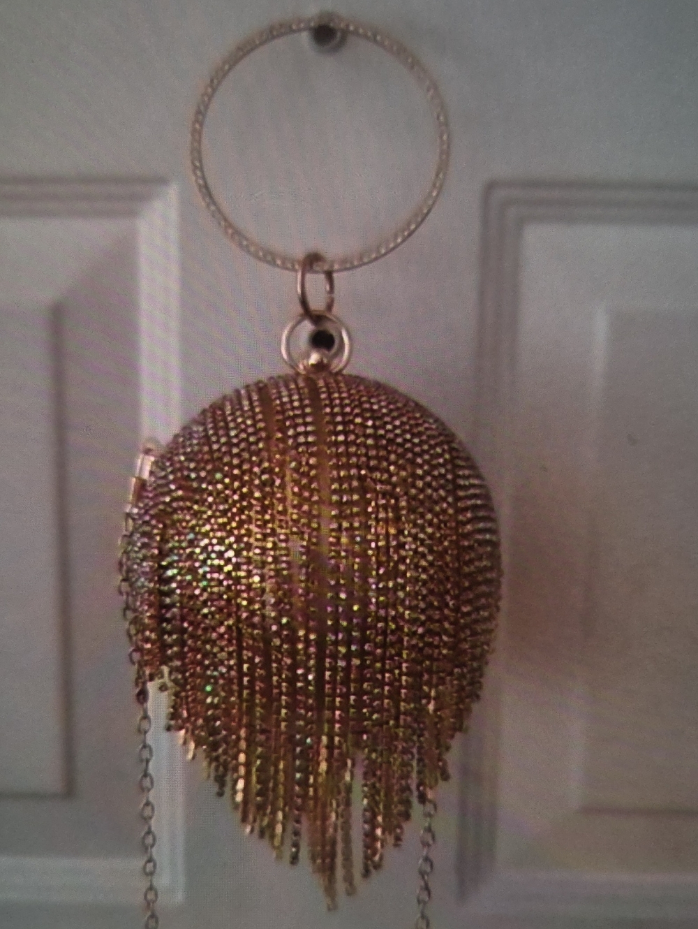 Gold Fringe Sphere Evening Bag with Chain Strap